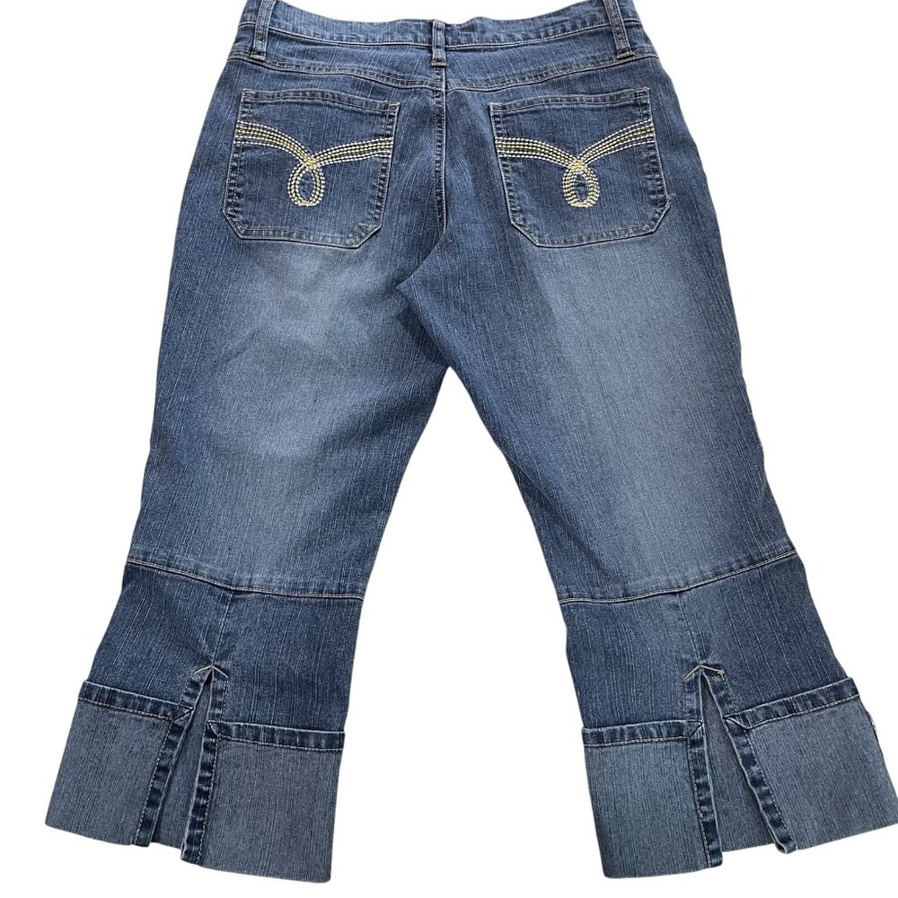 Vintage Y2K Cropped Jeans Junior Womens 9 Lazer Embroidered Embellish Distressed